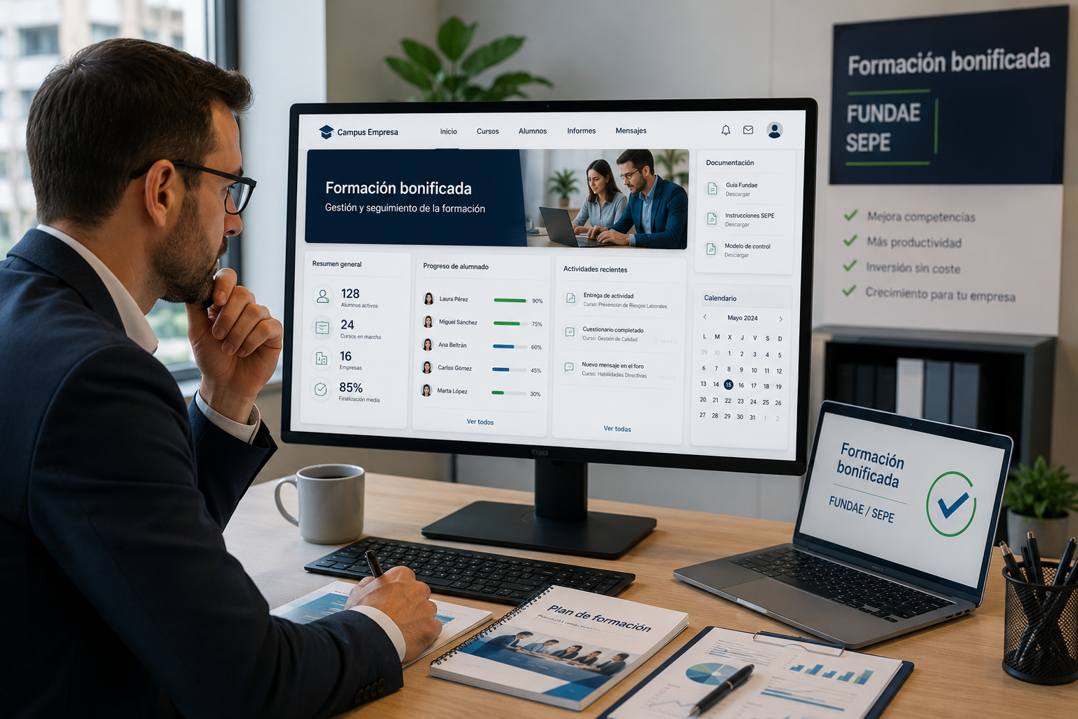 Formación bonificada para empresas con plataforma, cursos y seguimiento profesional